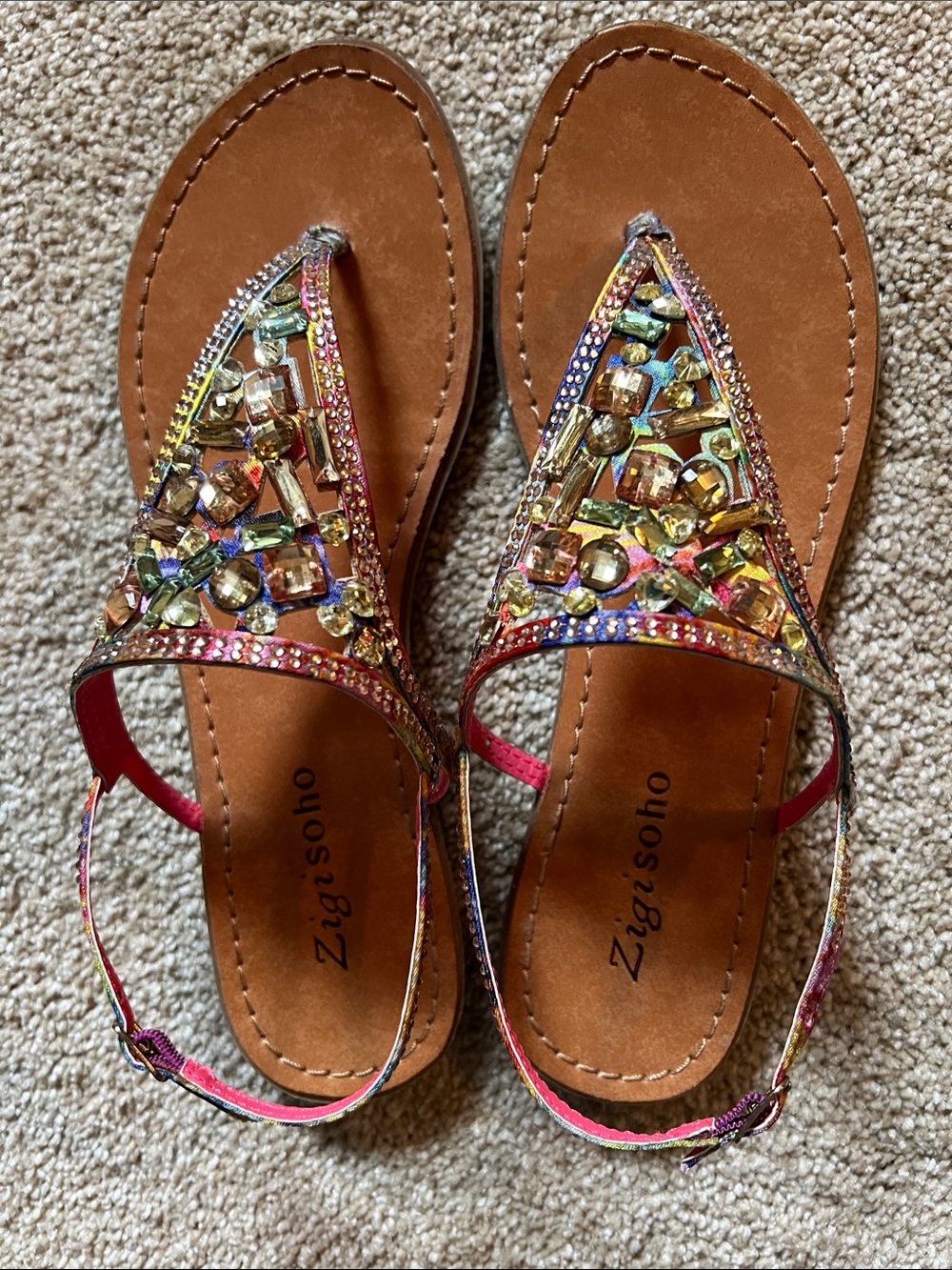 Zigi Soho Fazed Multicolor Jeweled Tan Slingback Sandals. 7.5. Like new. - Picture 3 of 7